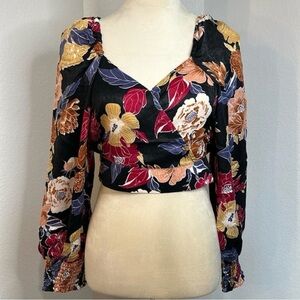 Band of the Free Floral Wrap Crop Top Tie Back Smocked Off Shoulder Boho NWT M